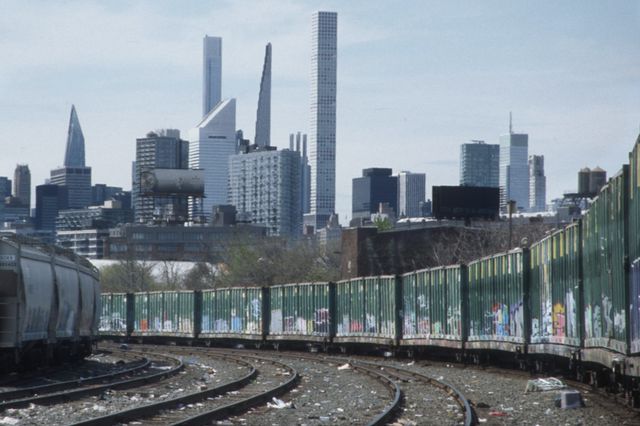 Manhattan as seen from a train yard